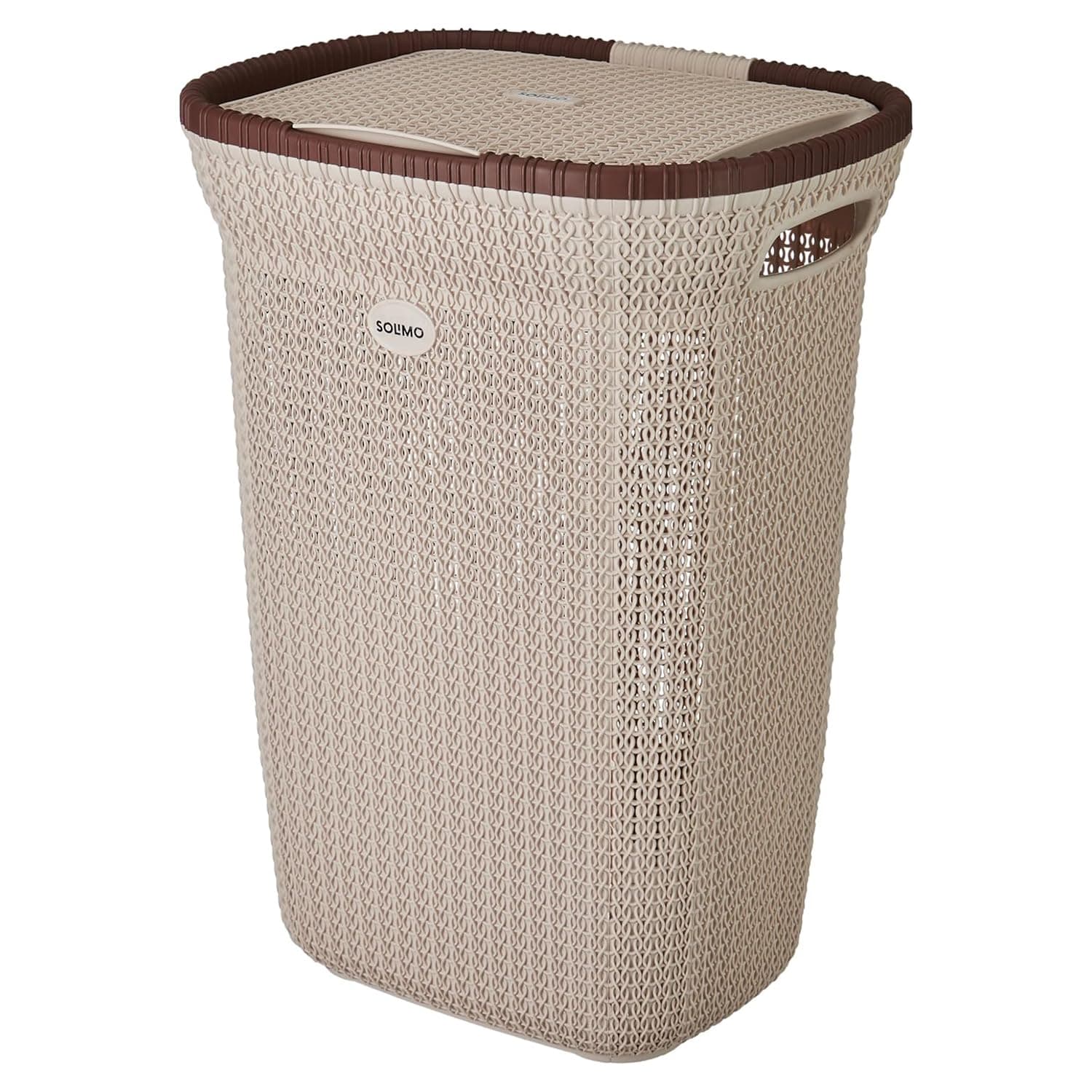 Amazon Brand - Solimo Plastic Knit Laundry Basket - Big - 55 Litres - 44 Cm X 35 Cm X 61 Cm | Beige