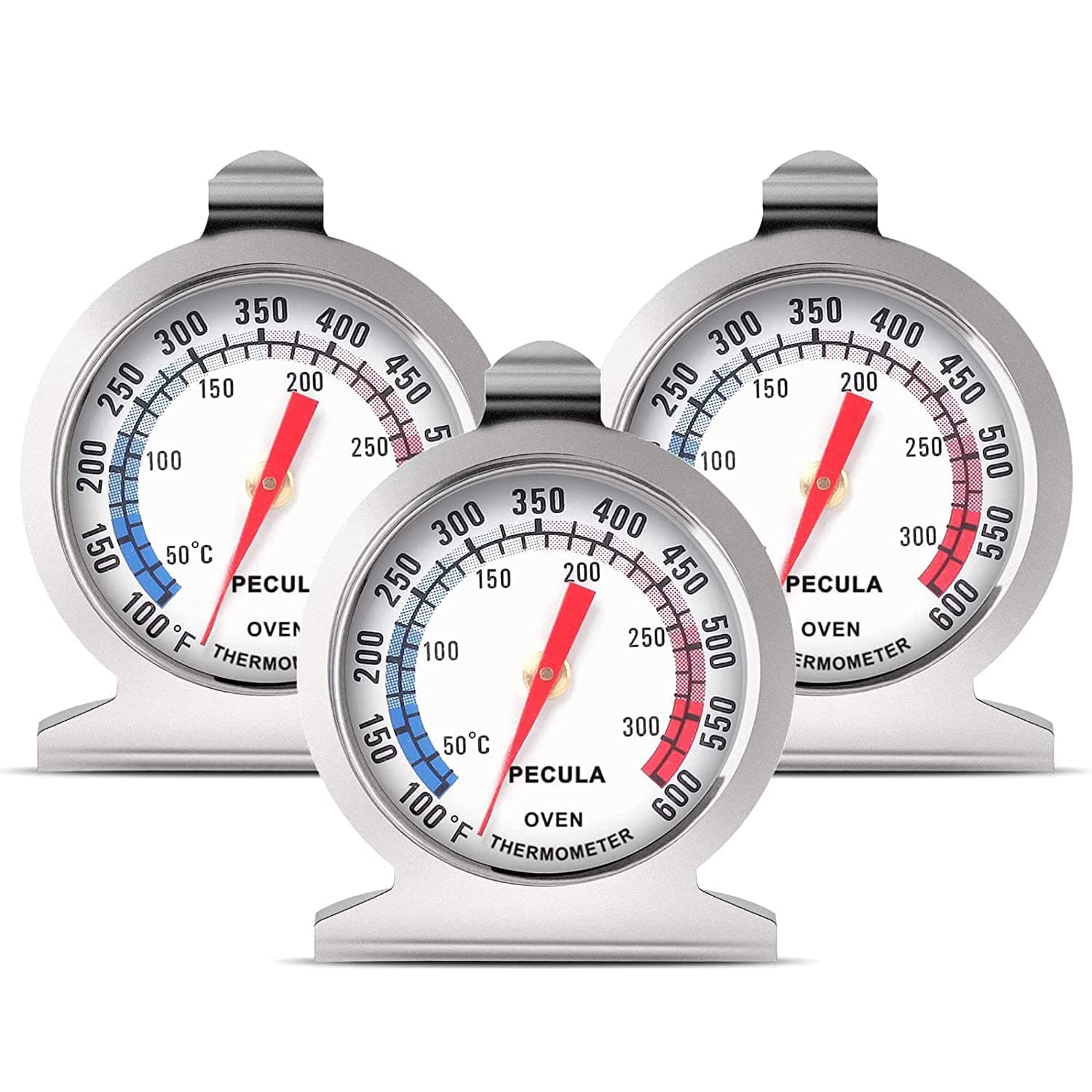 PECULA Oven Thermometer 3 Pack 50-300°C/100-600°F, Oven Grill Fry Chef Smoker Thermometer Instant Read Stainless Steel Thermometer Kitchen Cooking Thermometer
