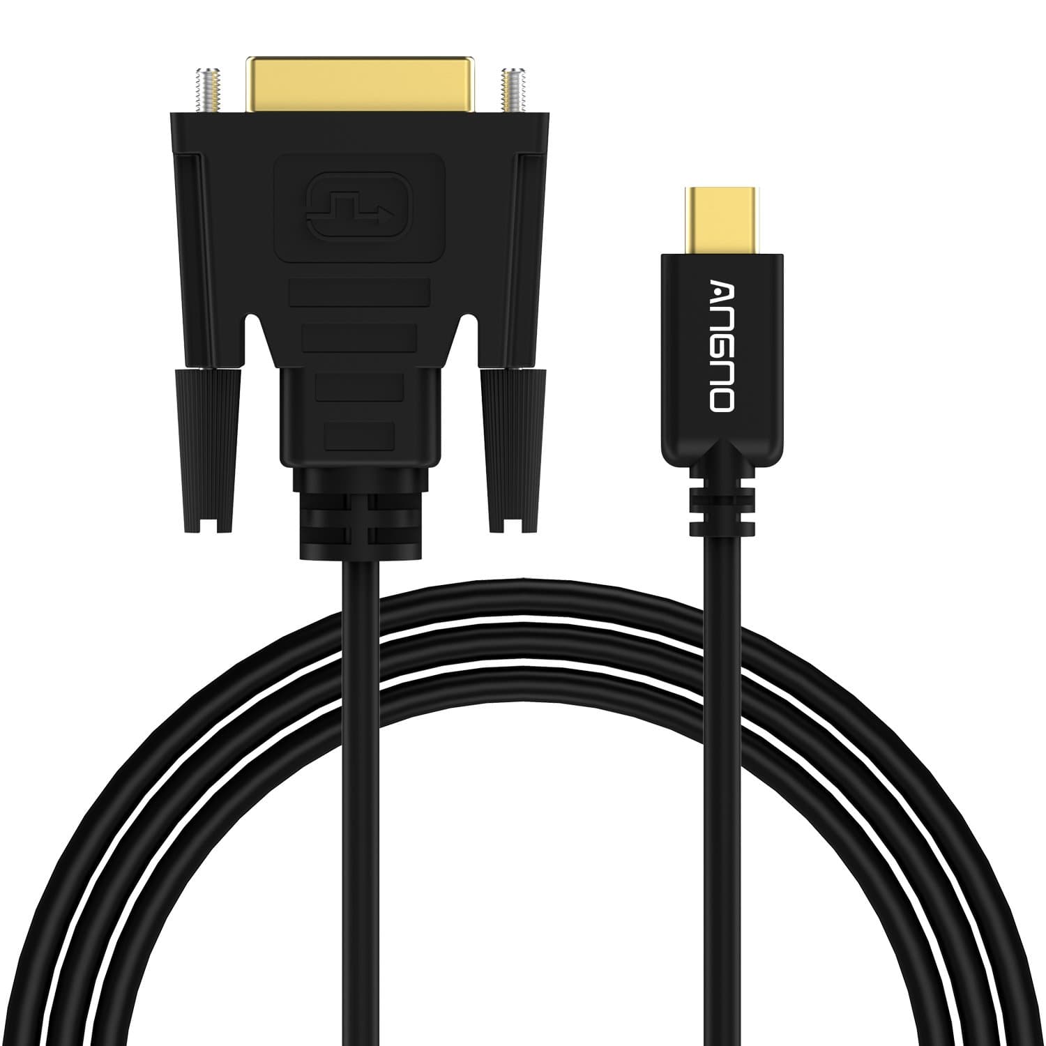 USB C to DVI (24+1) Cable,angmno UCTD020 USB3.1 Type-C/Thunderbolt 3 to DVI 6FT Black Cable,Support DVI 4kx2k@30HZ for 2016 MacBook,Chromebook Pixel and More, Compatible with 2017 MacBook Pro/iMac