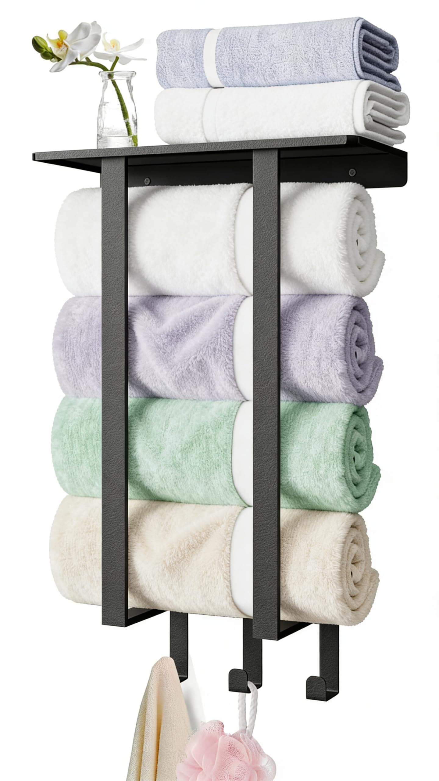 Towel rack with shelf