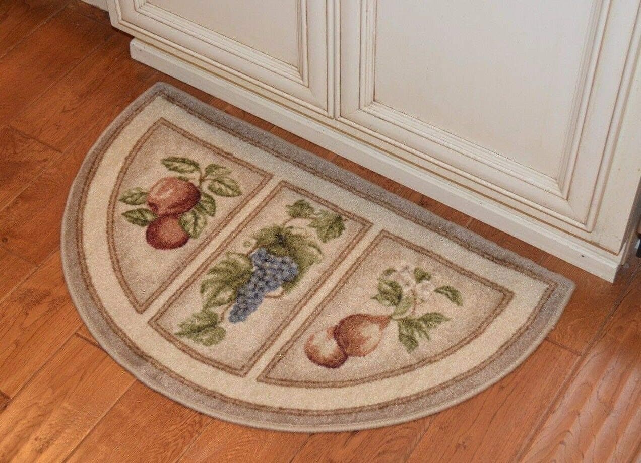 THE RAISE Kitchen Rug, Kitchen Mat, 19X32 Slice Wedge Kitchen Rug Mat Beige Tan Washable Mats Rugs Fruit Grapes Pear