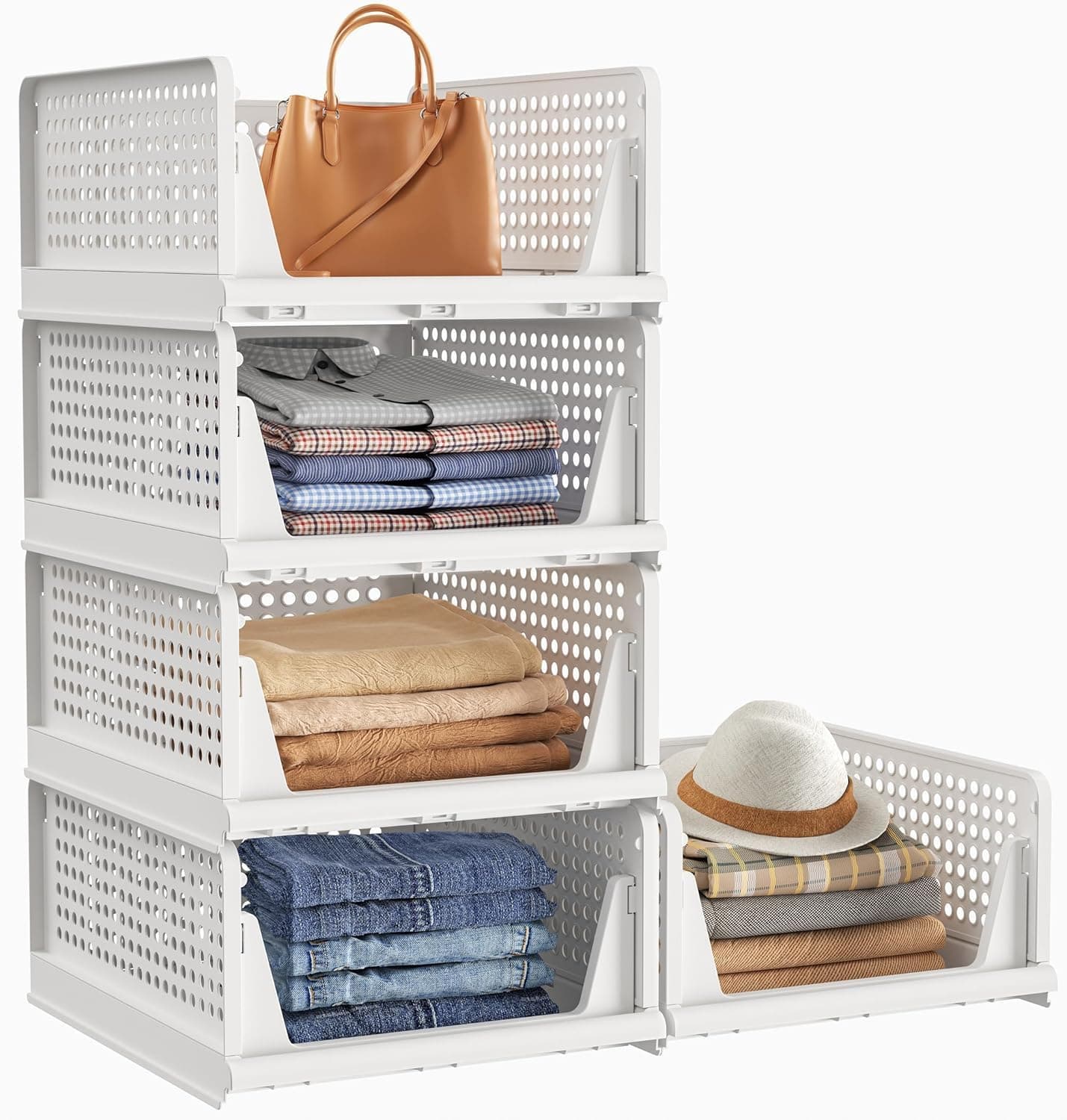 JD FRESH 4 Tier Foldable Storage for Clothes/Wardrobe Organizer Rack (Brown)