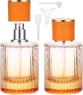 1.7oz Travel Perfume Atomizer Refillable, 50ml Travel Perfume Spray Bottle, 2pcs Empty Cologne Sprayer Refill Bottle for Dispensing Orange, Cologne Atomizer for Men Women