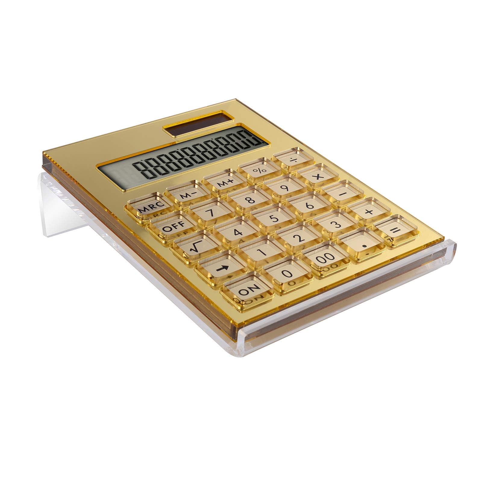 Acrylic Calculator with Stand, Battery and Solar Hybrid Powered Basic Calculator 12-Digit LCD Display,Home Office Desktop Accessories(Gold)