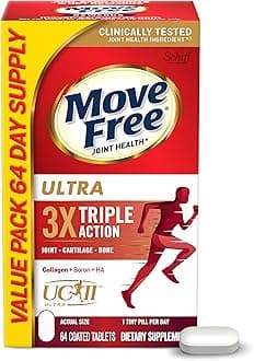 Move Free Ultra Triple Action Joint Support Supplement - Type II Collagen Boron & Hyaluronic Acid - Supports Joint Comfort, Cartiliage & Bones in 1 Tiny Pill Per Day, 64 Tablets (64 servings)*
