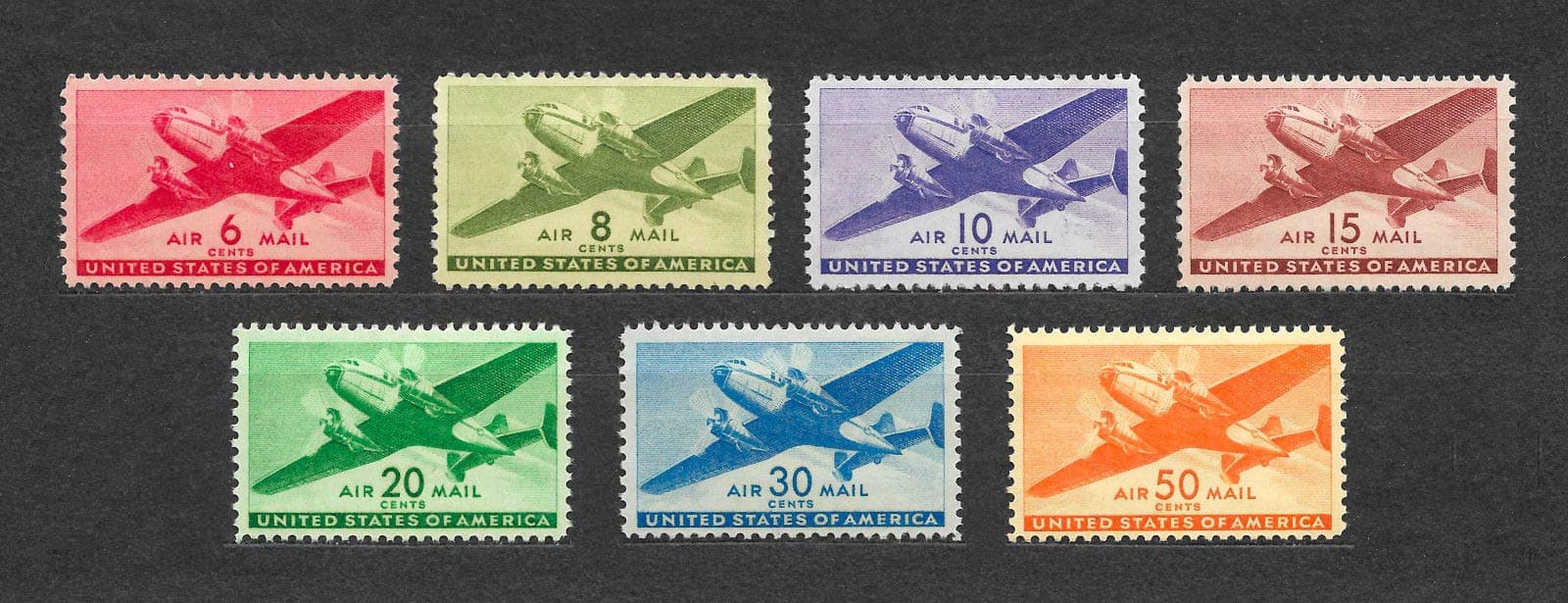 Classic US Transport Airmail Stamps complete set Mint Never-hinged Scott C25-C31