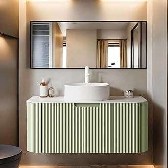 36" Floating Bathroom Vanity with Sink, Wall Mounted Storage Cabinet with Ultra-Thin Ceramic Sink and Marble Top, Large Drawer for Ample Storage Space and No Assembly Required, Light Green