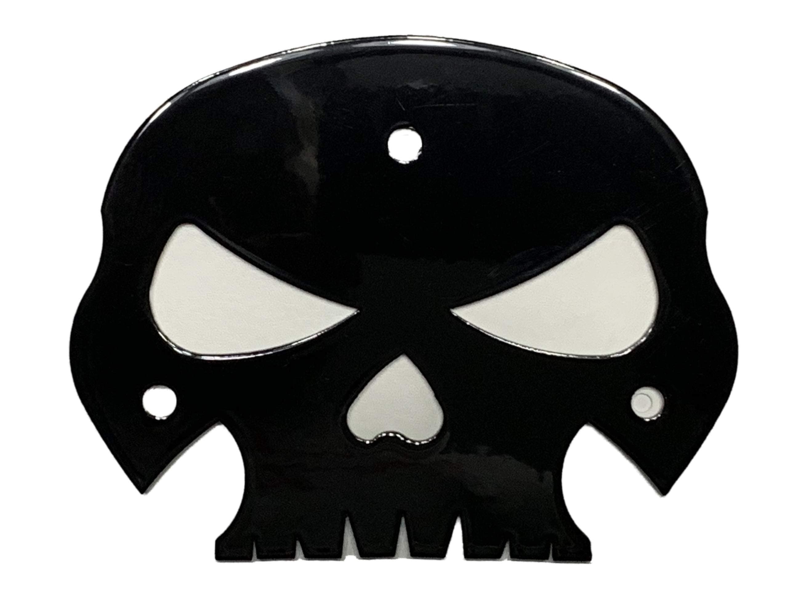 Kustom Cycle PartsHarley Davidson gloss black skull backrest mounting plate with white eyes fits touring bikes Road King Street Glide mounting plate only, backrest not included