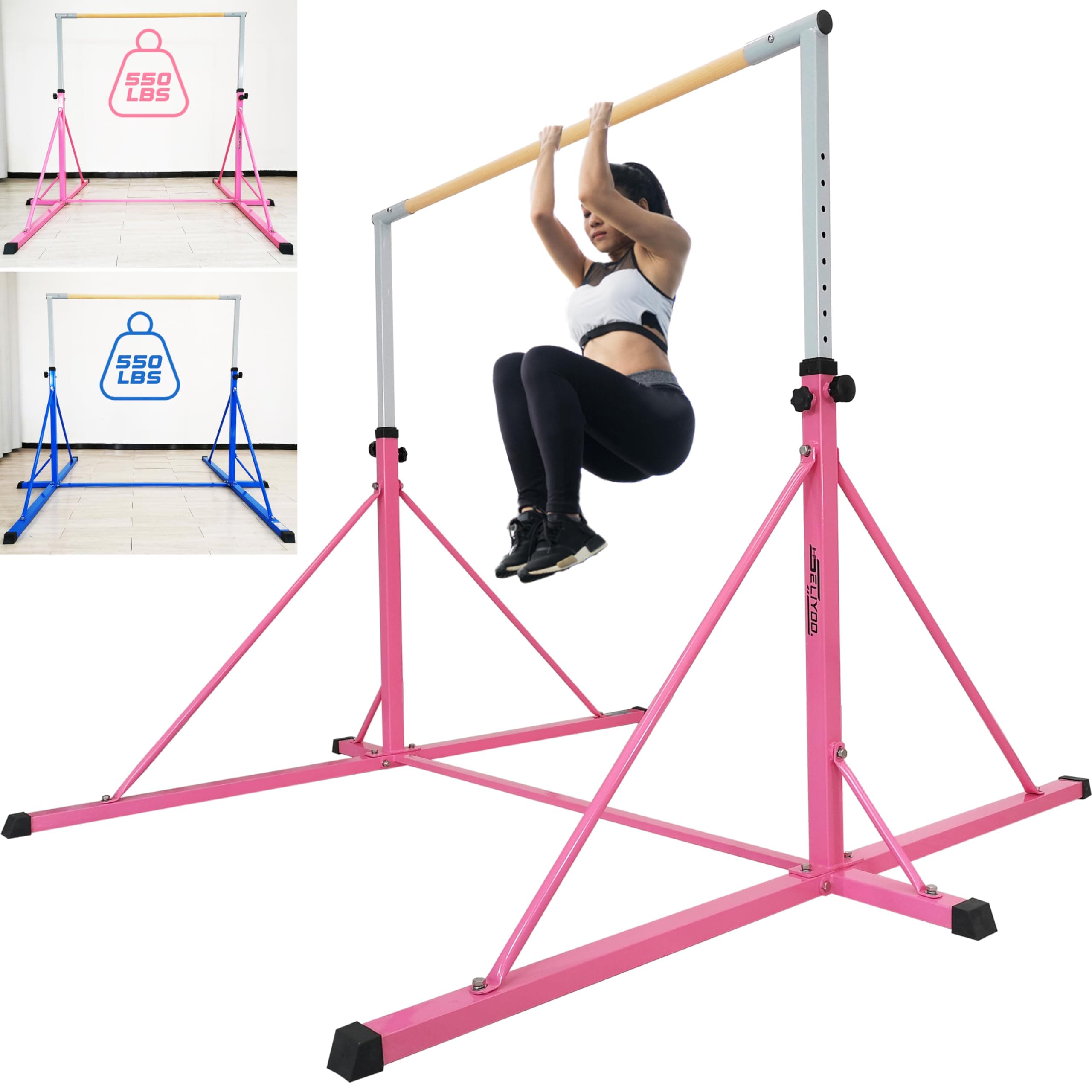 Seliyoo6FT Width Adjustable sinior Gymnastic bar with Extension bar,Height adjsutable from 49.2" to 68.9",Weight Limit 550LBS