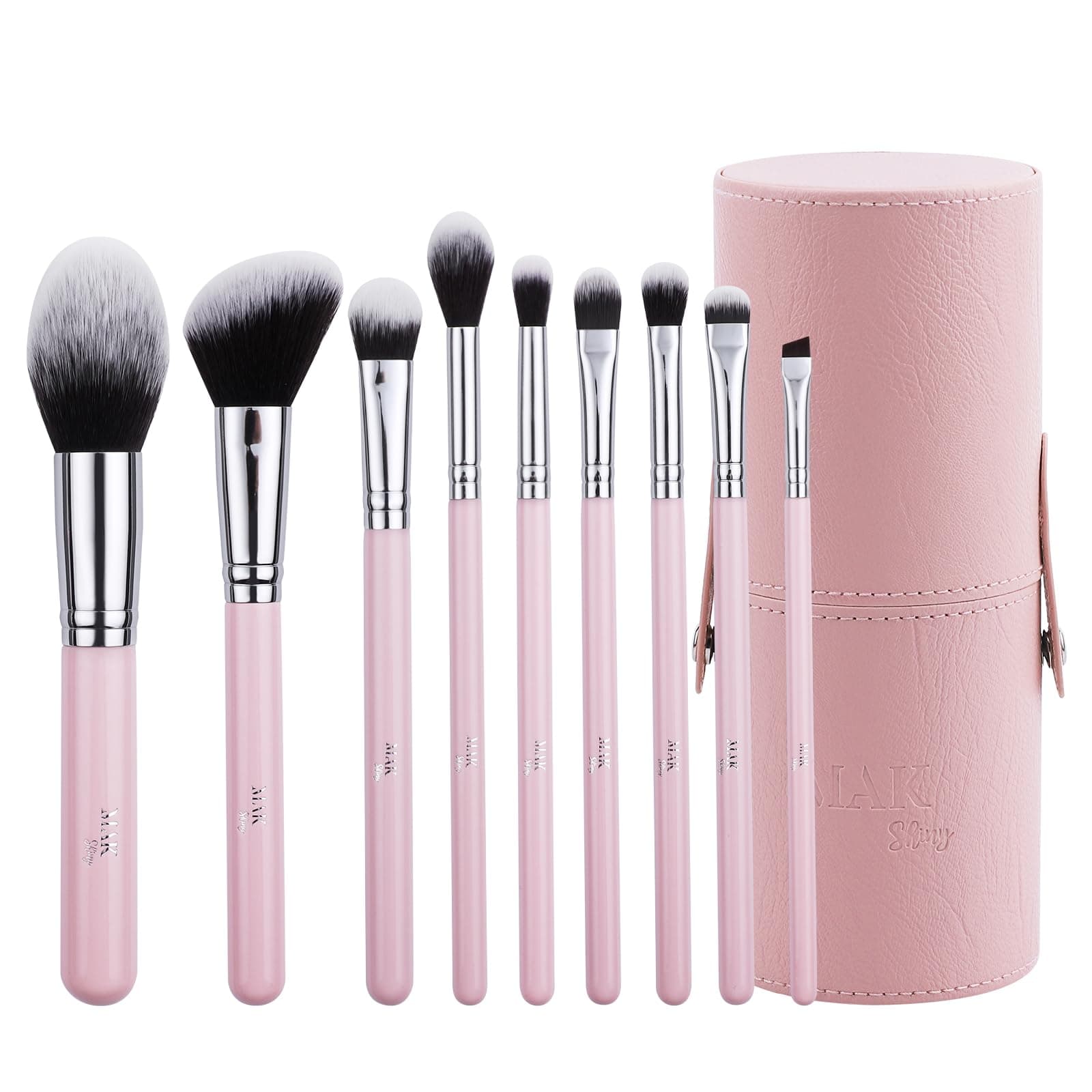 MAK ShinyMakeup Brushes 9 Pcs Set with Leather Case, Multi Use with Synthetic Hair (9 Pcs + Leather Case Holder)