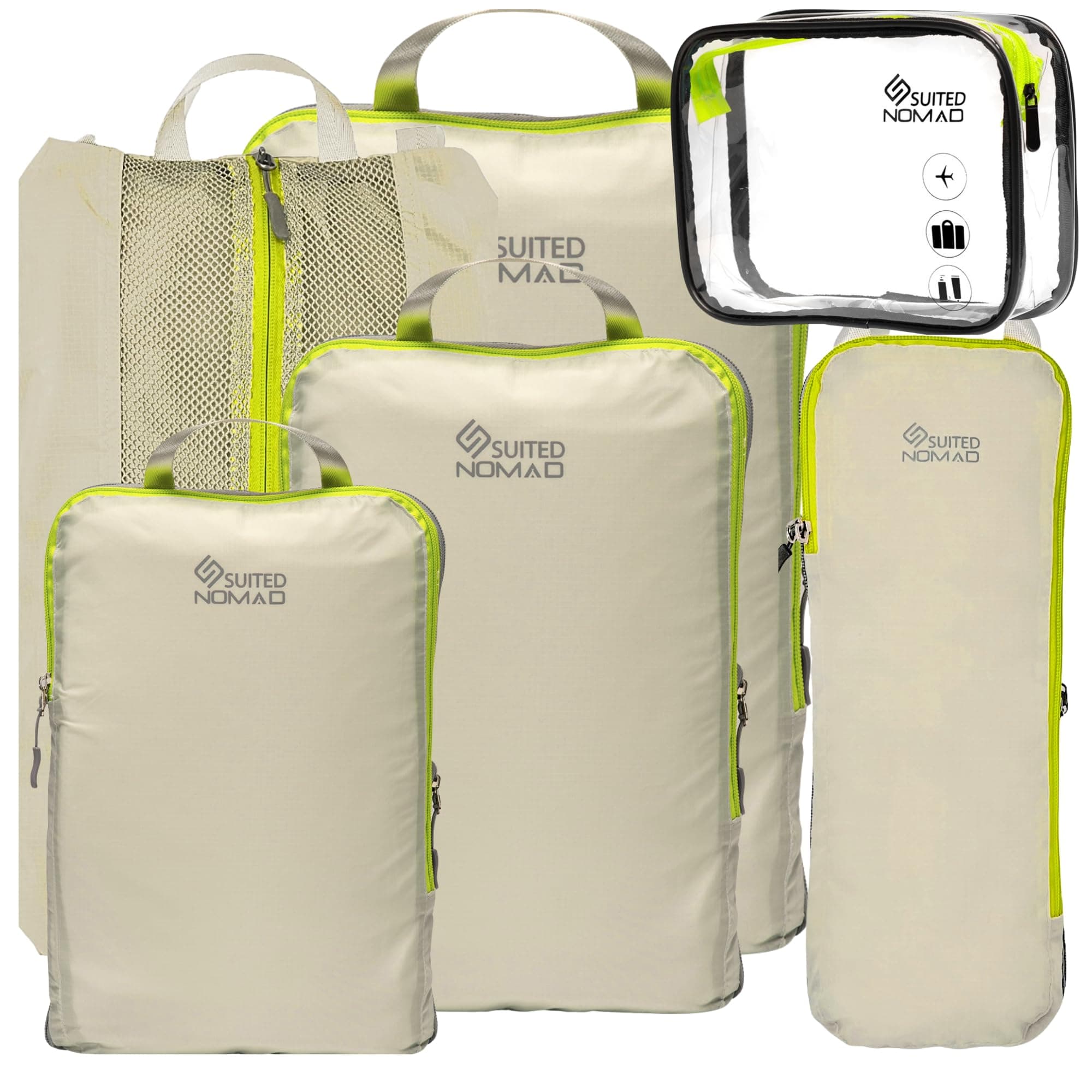 SUITEDNOMAD Ultralight Compression Packing Cubes Set, Suitcase and Backpack Travel Organizer Bags