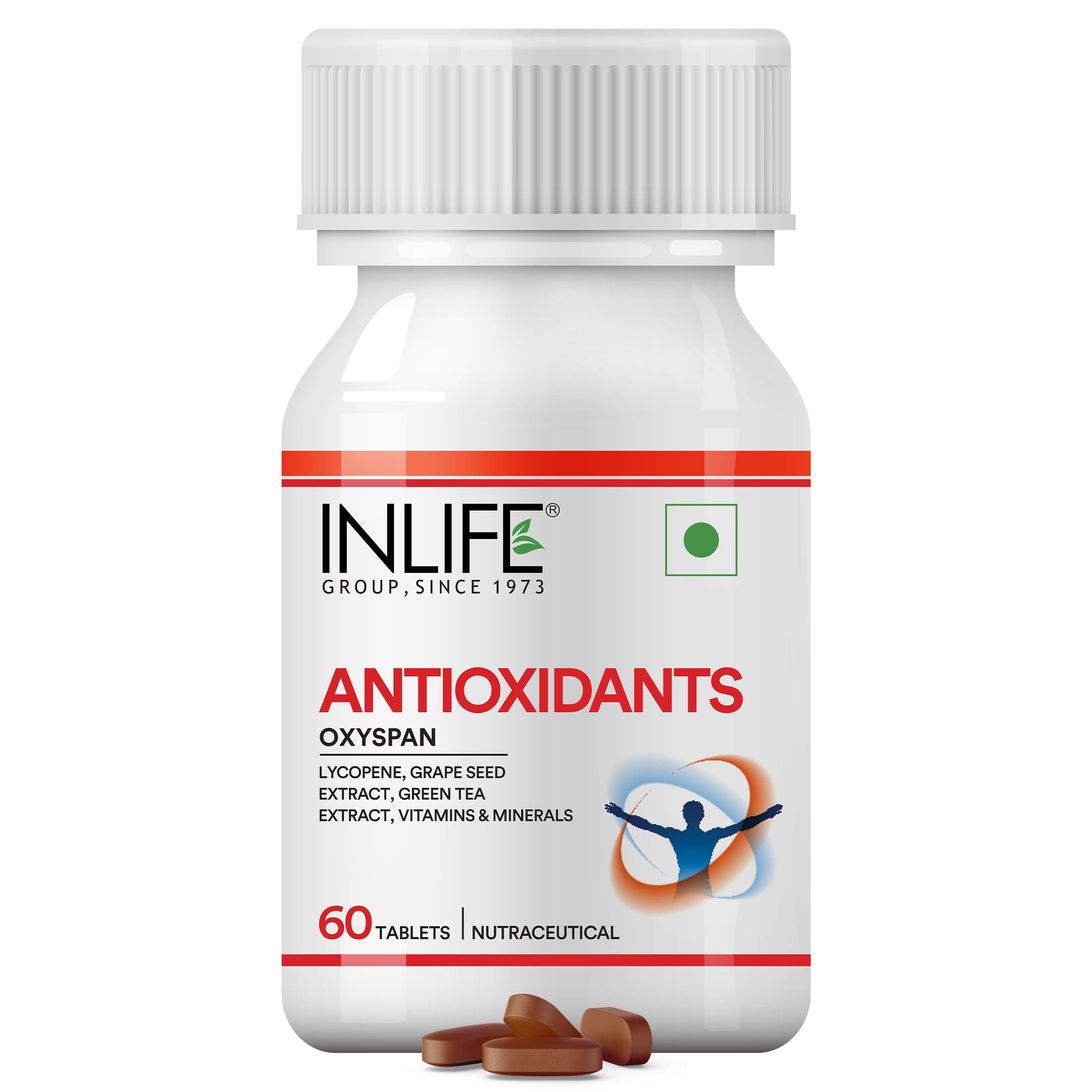 INLIFE Antioxidants Supplements | Lycopene Grape Seed Extract Green Tea Extract | 60 Tablets (Pack of 1, 60)