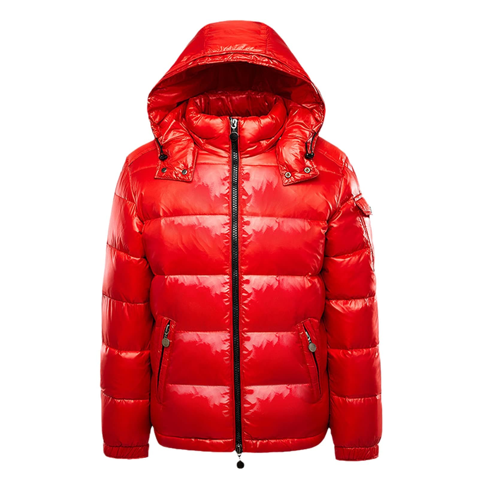EarnmoreMen Warm Down Jackets Solid Color Winter Snow Down Jackets Hooded Zipper Metal Shining Windbreaker Parka