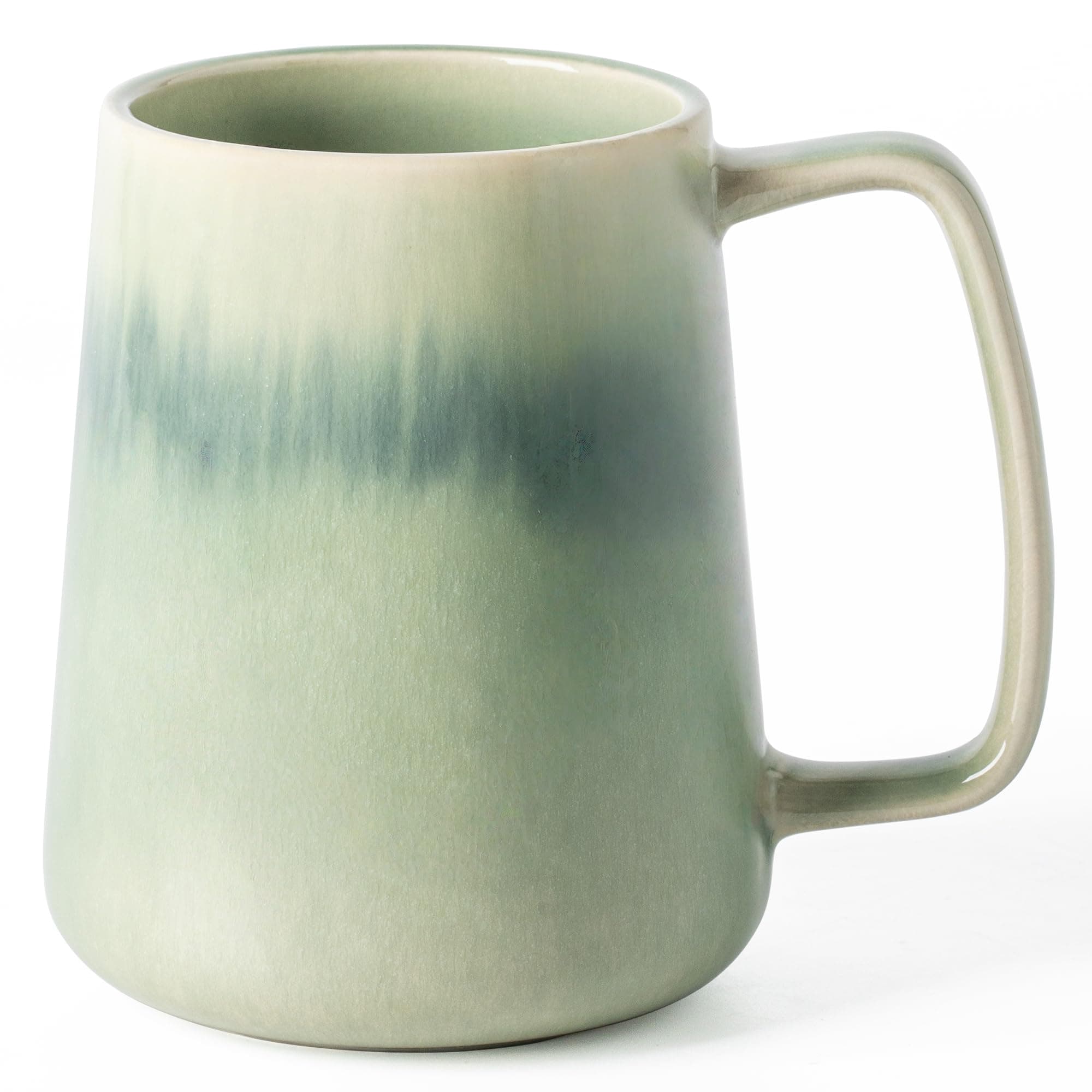Ceramic Coffee mugs, 24 oz, Extra Large Mugs, Big Tea and Cups, Large Handle, Pottery Mugs, Transmutation Glaze，Wide Bottom Coffee Mug, Microwave and Dishwasher Safe. (Light Green)