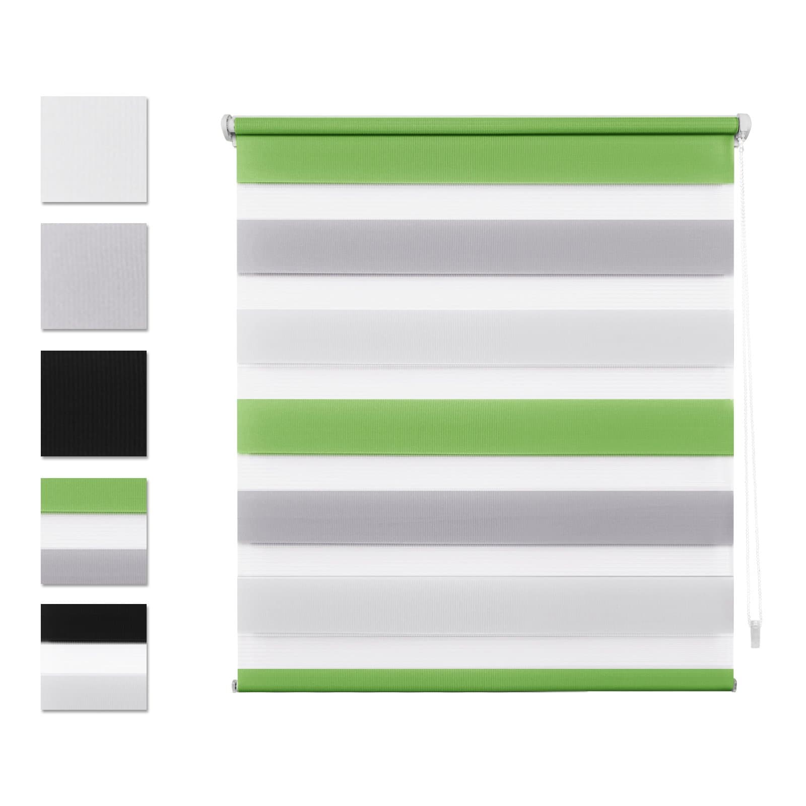 SBARTAR Day and Night Double Roller Blinds, 60 x 120 Green-White-Grey Double Layer Roller Shades Filtering with Side Chain Easy Assembled without Drilling for Window