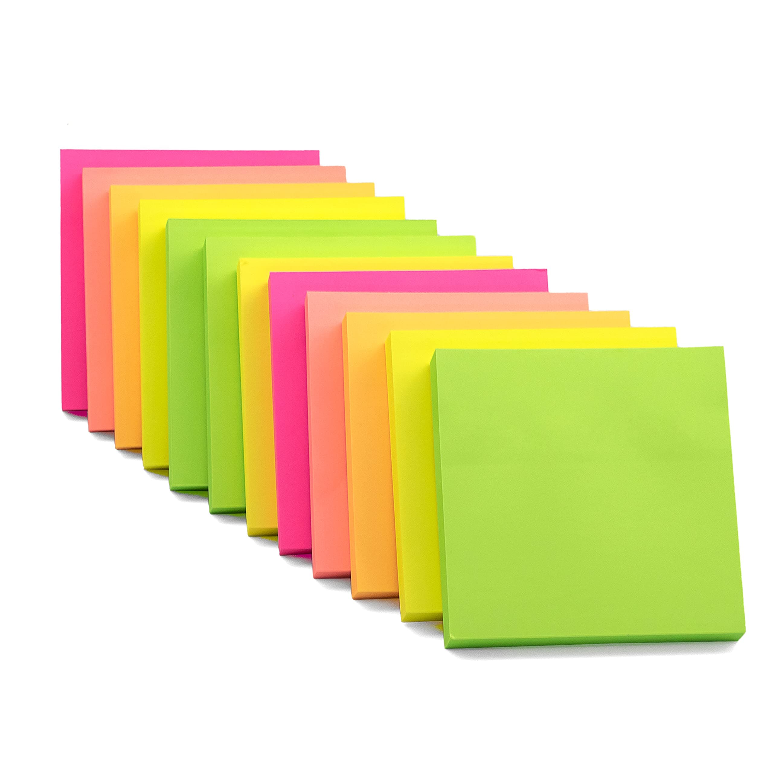 Evergreen Goods Sticky Notes Set – 1200 Sheets in Vibrant Neon Colours – 76x76mm (3"x3") Square Self-Stick Pads – Removable Adhesive Memo Pads for Home, Office & School Use