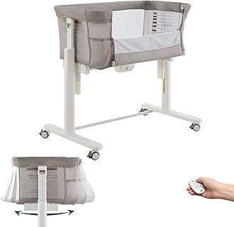 VaVaSoo Rocking Bassinet for Baby Automatic Bedside Crib Electric Baby Cradle 5 Heights Adjustable Bedside Sleeper for Infant Smart Auto Rocking Crib 3 in 1 Bassinet on Wheels, Light Grey
