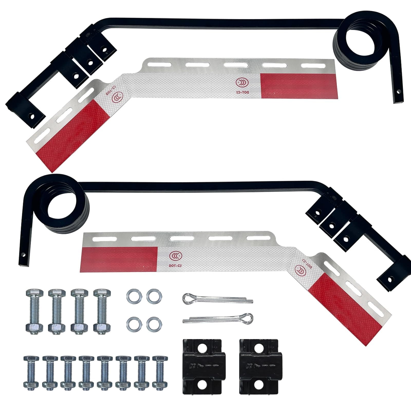 28" x 7" Angled Mud Flap Hanger Bracket Bar with 3 Coils Damping Spring & 24" x 3" Mud Flap Reflective Tape Fit for Semi Trucks Trailers RVs