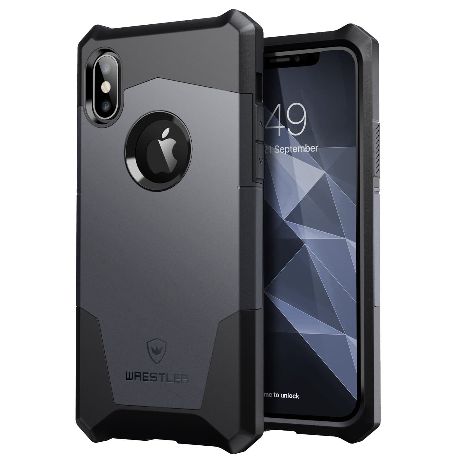 Wrestler Protective iPhone X Case, Military Grade Drop Protection iPhone 10 Case Two Piece Thin Hybrid Phone Cover with Reinforced Corners for iPhone X (Jet Black/Space Gray)