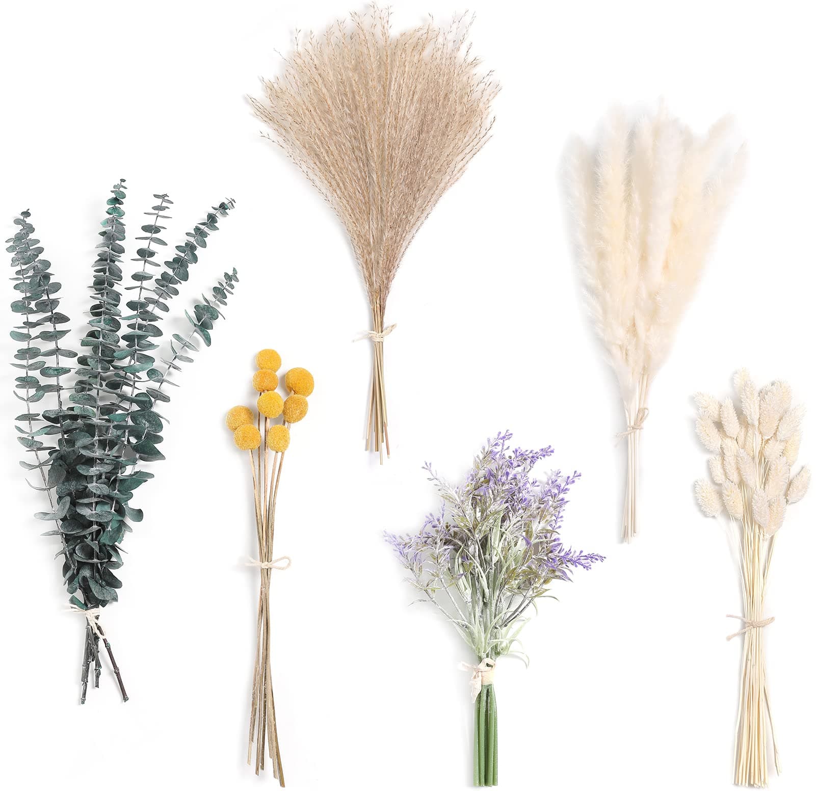 Serra Flora - Natural Dried Grass Eucalyptus Tail Grass 66 Pack with 6 Kinds of Artificial Bouquets for Bridal Home Decor Wedding Flower Arrangement