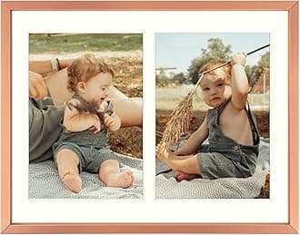 Golden State Art, 5x7 Aluminum Collage Frame, Displays 7x5 Pictures With 2 Openings Mat or One 8.5x11 Photo, Real Glass, Portrait/Landscape Wall/Tabletop Display, Rose Gold, 1 Pack