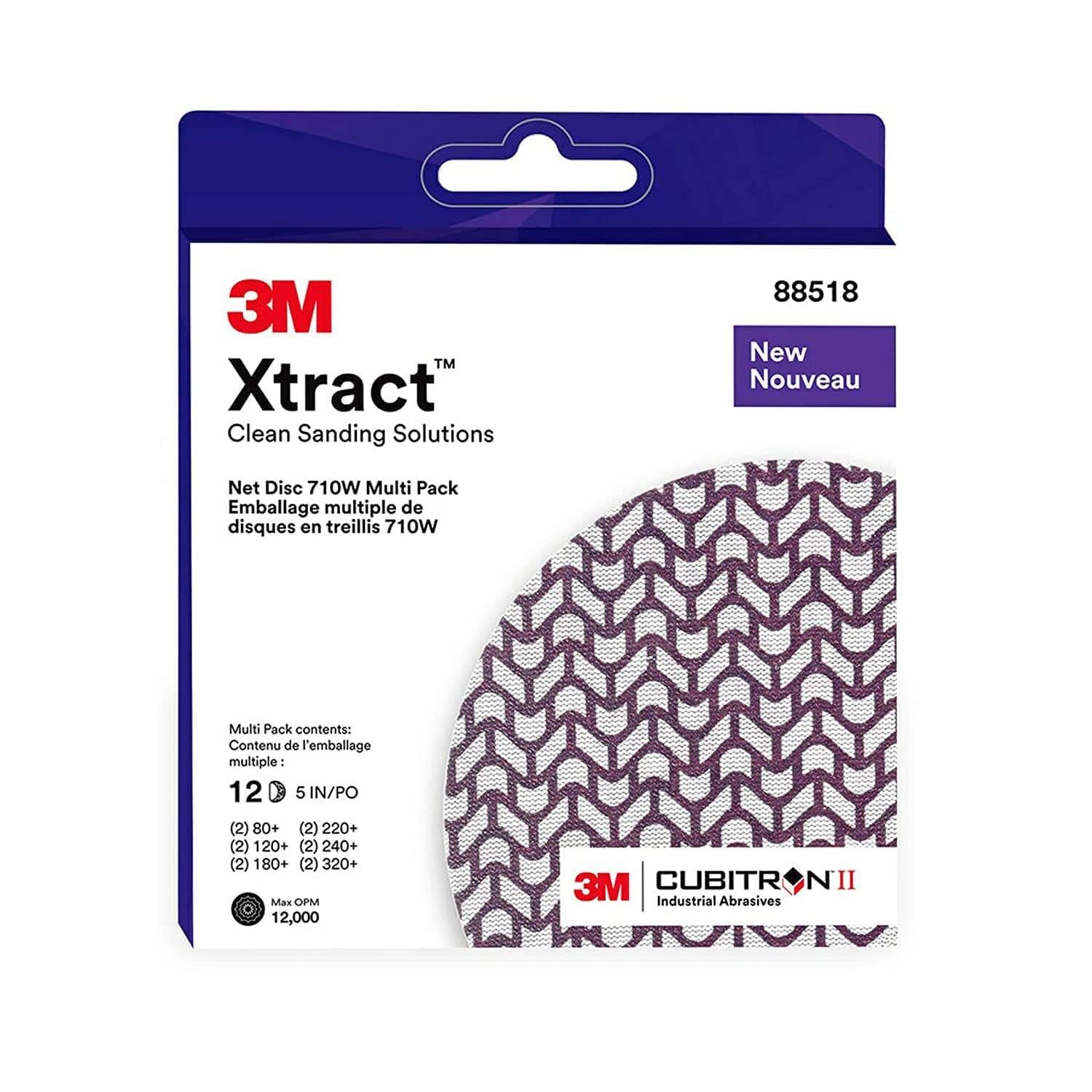 3M Xtract Cubitron II Net Disc 710W, 127 mm x NH, 80+, 120+, 180+, 220+, 240+, 320+, Virtually Dust-Free, Assorted Grades, Multi-pack, 12 Pieces