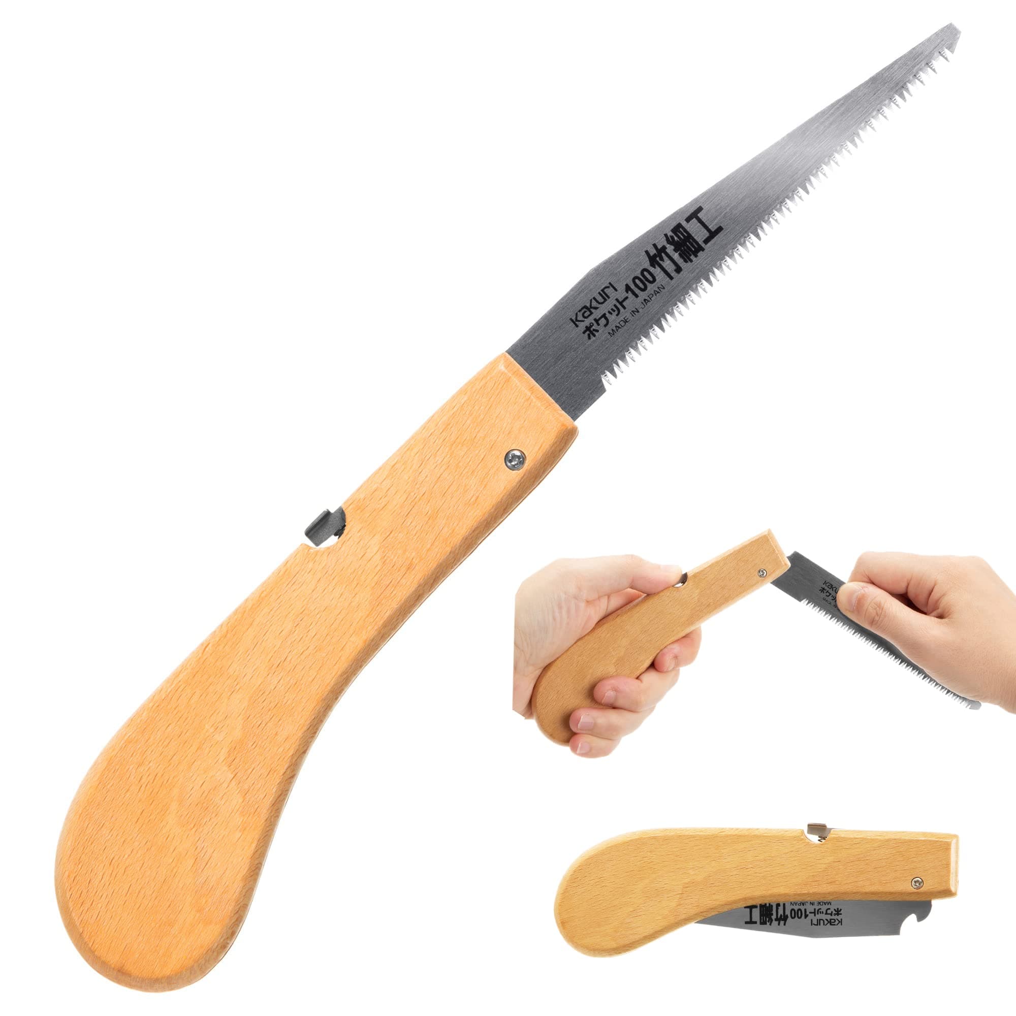 KAKURI Bamboo Saw Folding 4" for Bamboo Cutting, Japanese Pull Saw Razor Sharp Japanese Steel Blade, Mini Pocket Hand Saw for Bamboo Crafts, Hobby, Foldable Wood Handle, Made in JAPAN