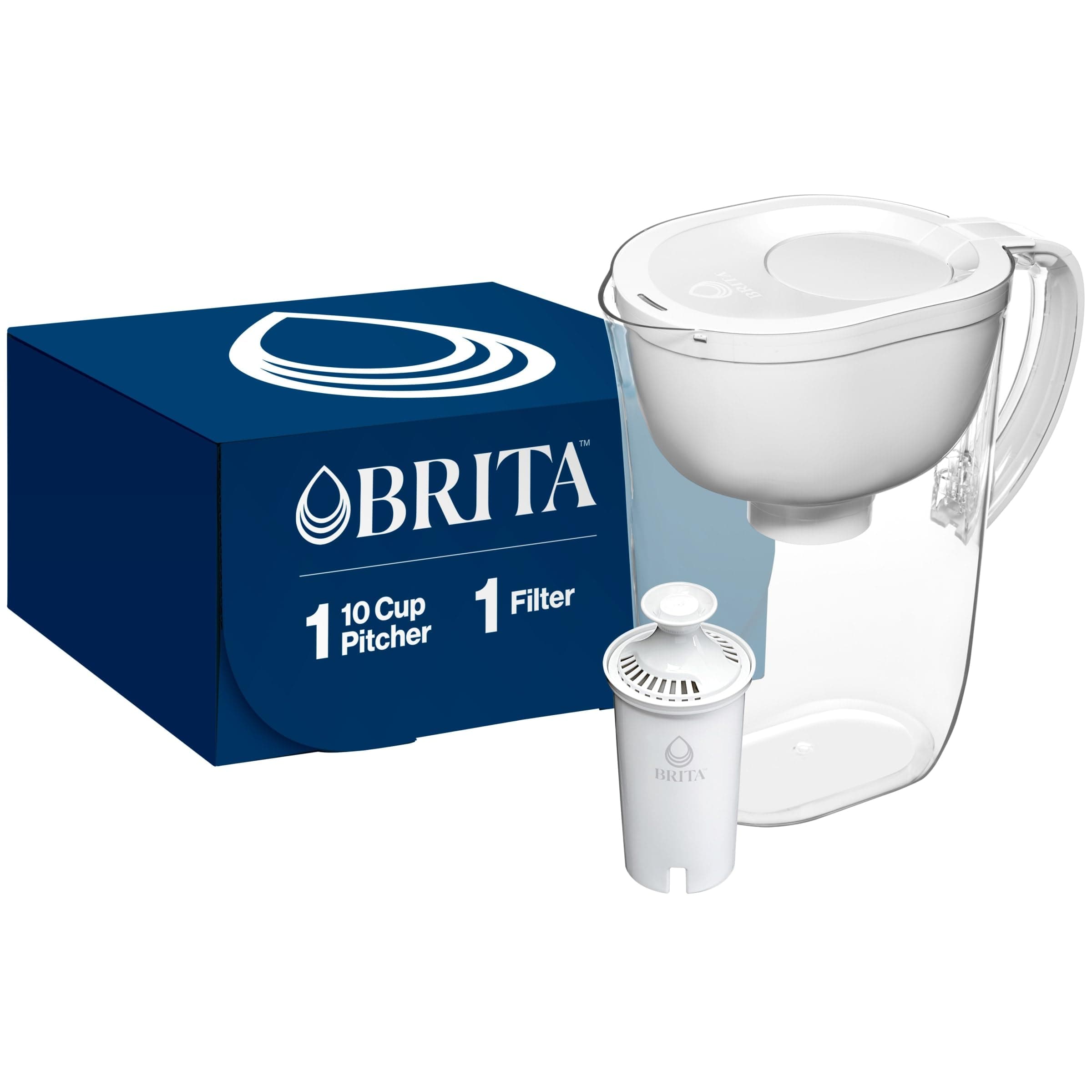 Brita Large Water Filter Pitcher for Tap and Drinking Water with SmartLight Change Indicator, Includes 1 Standard Filter, BPA-Free, Lasts 2 Months, 10-Cup Capacity, Bright White