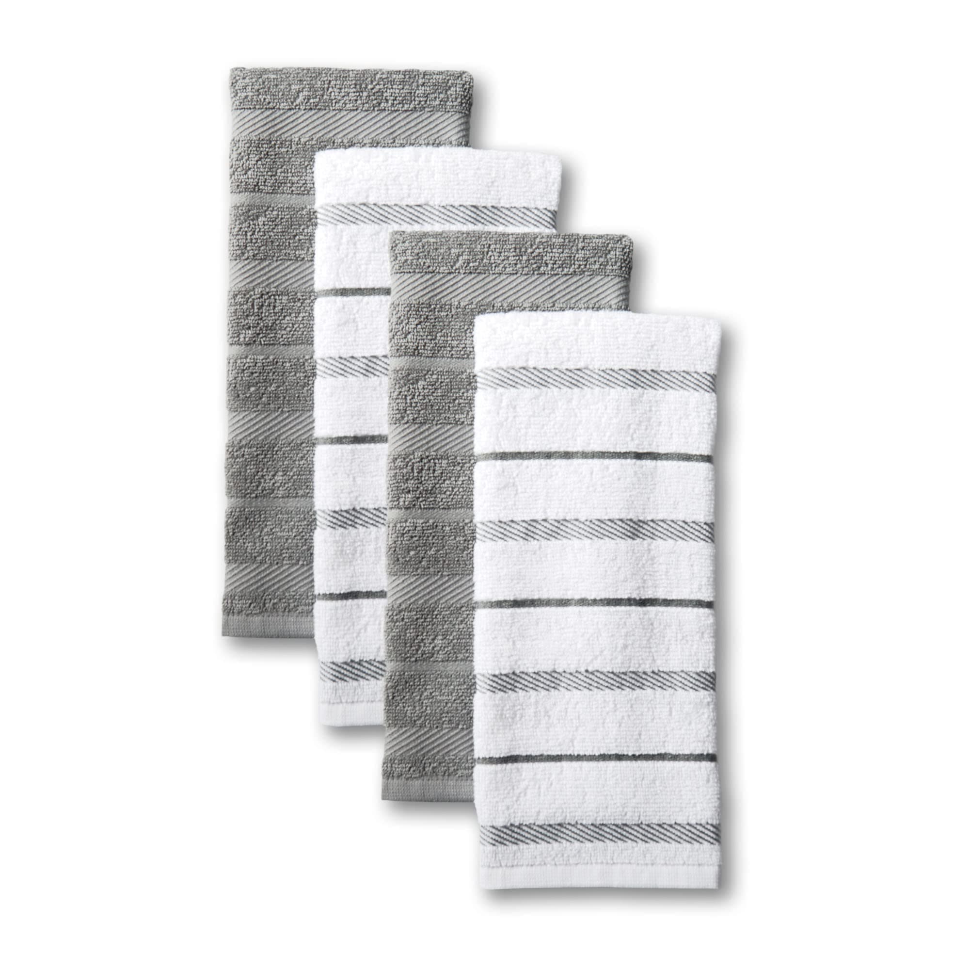 Albany Kitchen Towel 4-Pack Set, Grey/White, 16"x26"