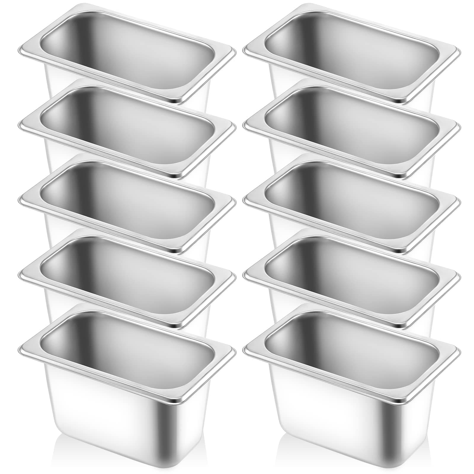 10 Pack 1/9 Size 4 Inch Deep Hotel Pans Anti Jam Stainless Steel Steam Table Pans Commercial Metal Food Catering Trays for Hotel, Restaurant, Buffet, 0.8 mm Thick, 6.9" L x 4.3" W