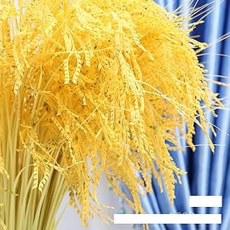 Fake Grain Plant Artificial Paddy Rice Flowers Yellow Natural Plants for Home Office Hall Shop Window Garden Decoration (12 Packs 23.6inches)