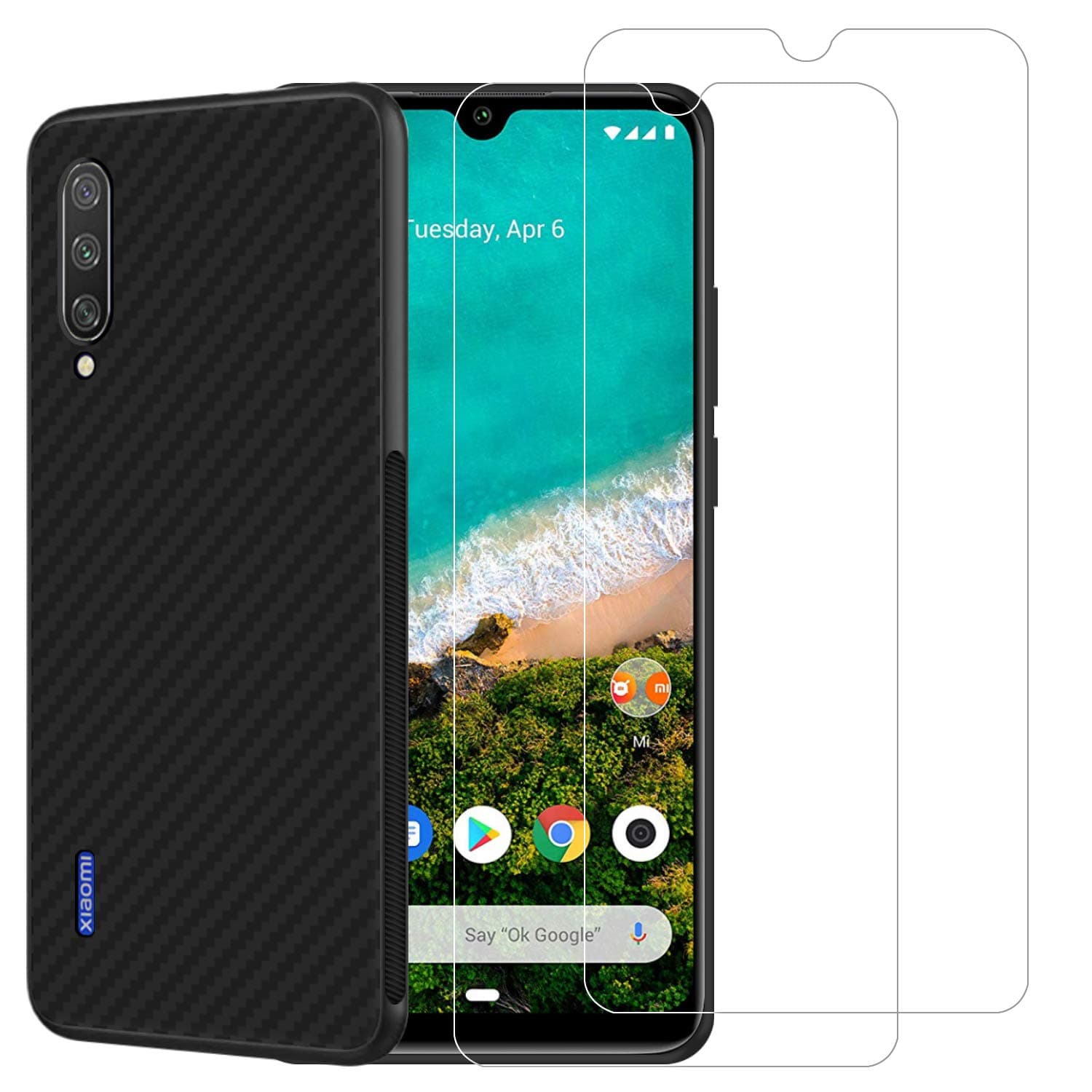 ANEWSIR for Xiaomi Mi A3 Screen Protector and Case (2 Protector+1 case)【easy to install】【 Easy to Apply】【Ultra-thin】 9H Hardness Screen Protector and Protective Case for Xiaomi Mi A3