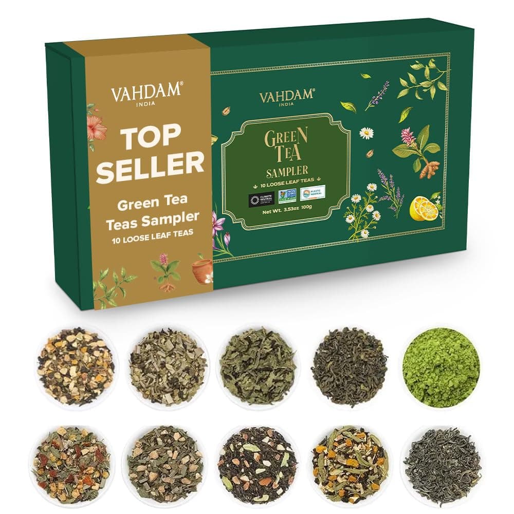 Assorted Green Tea Loose Leaf Tea Gift Set (10 Flavors) | Loose Leaf Green Tea Collection | Includes Himalayan Green Tea Varieties | Packed in Resealable Ziplock Pouches