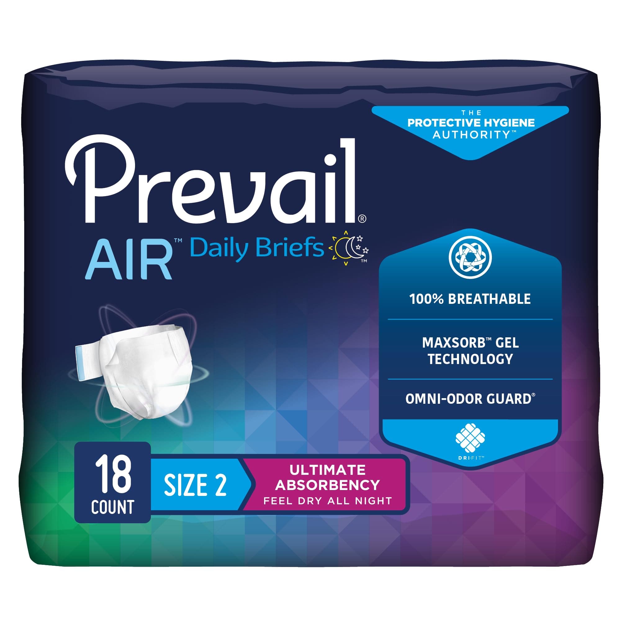 Prevail Breezers 360 Incontinence Briefs, Ultimate Absorbency, Size Two, 72 Count