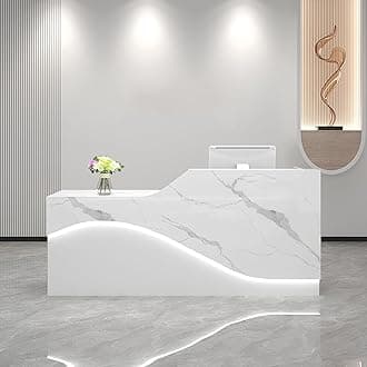 Front Desk Reception Counter, Front Counter Desk with Lockable Drawer, Reception Counter, Modern Retail Counter for Checkout Office/Beauty Salon/Lobby C-Right(Multi-Colored+White-R,Medium)