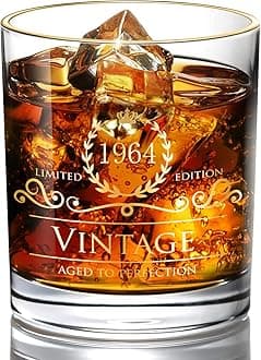 1964 61st Birthday Gifts for Men/Dad/Son, Vintage Unfading 24K Gold Hand Crafted Old Fashioned Whiskey Glasses, Perfect for Gift and Home Use - 10 oz Bourbon Scotch, Party Decorations