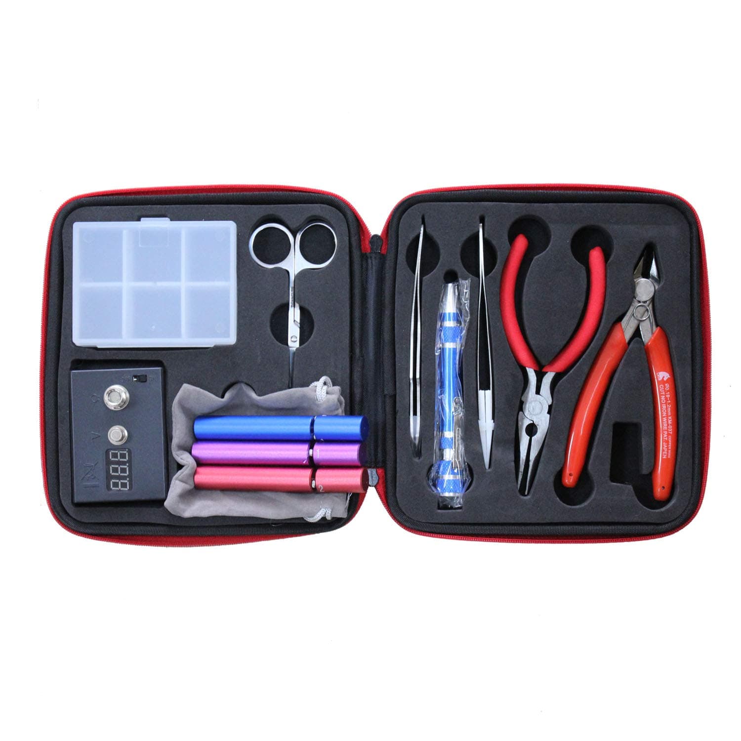 Coil Jig - Coil Building Kit - Coil Jig DIY Tool Set - Including (Coil Jig V2, Ohm Meter, Diagonal Pliers, Scissors, Screwdriver, Ceramic/Elbow Tweezer, Case)