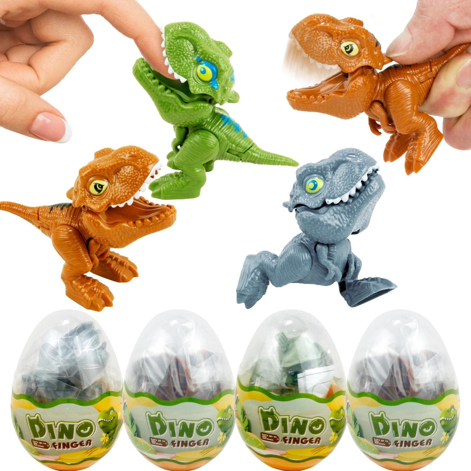 Dinosaur Egg Toys with Mini T-Rex Inside - 4 Pack Hatching Dinosaur Eggs for Kids 3-5, Educational Birthday Gifts, Boys Girls Party Favors, Interactive Play Learning Toys, Biting Fingers Big Mouth