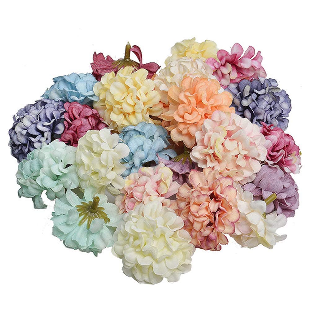 24 Pcs 1.8" Artificial Hydrangea Flower Heads Bulk Silk Flower for Wedding Decoration Home Decor Party Supplies DIY Crafts (Mixed Color)