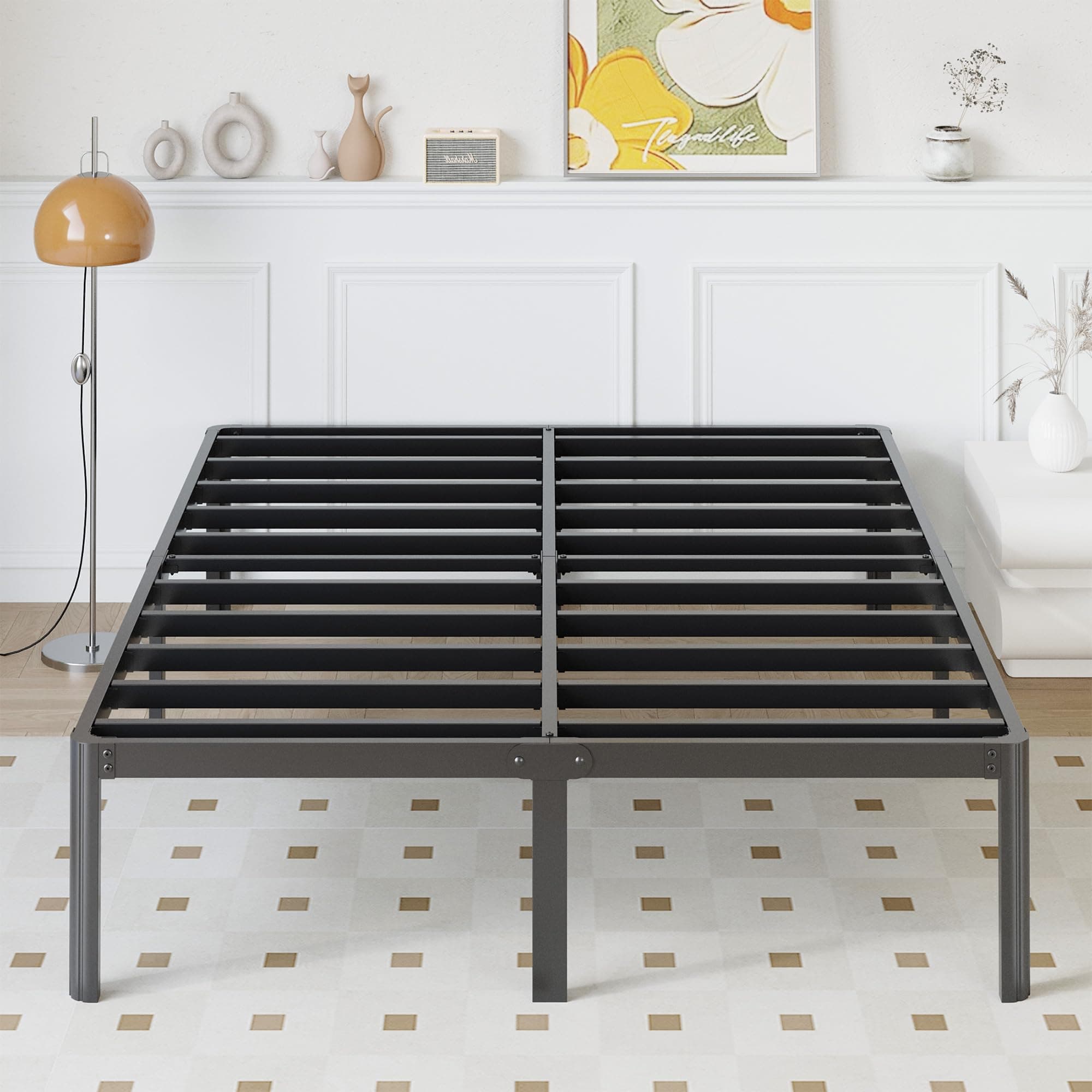 14 Inch Full Bed Frame No Box Spring Needed Heavy Duty Full Size Platform Bed Frame with Rounded Corner Legs, Easy Assembly, Noise Free, Black.