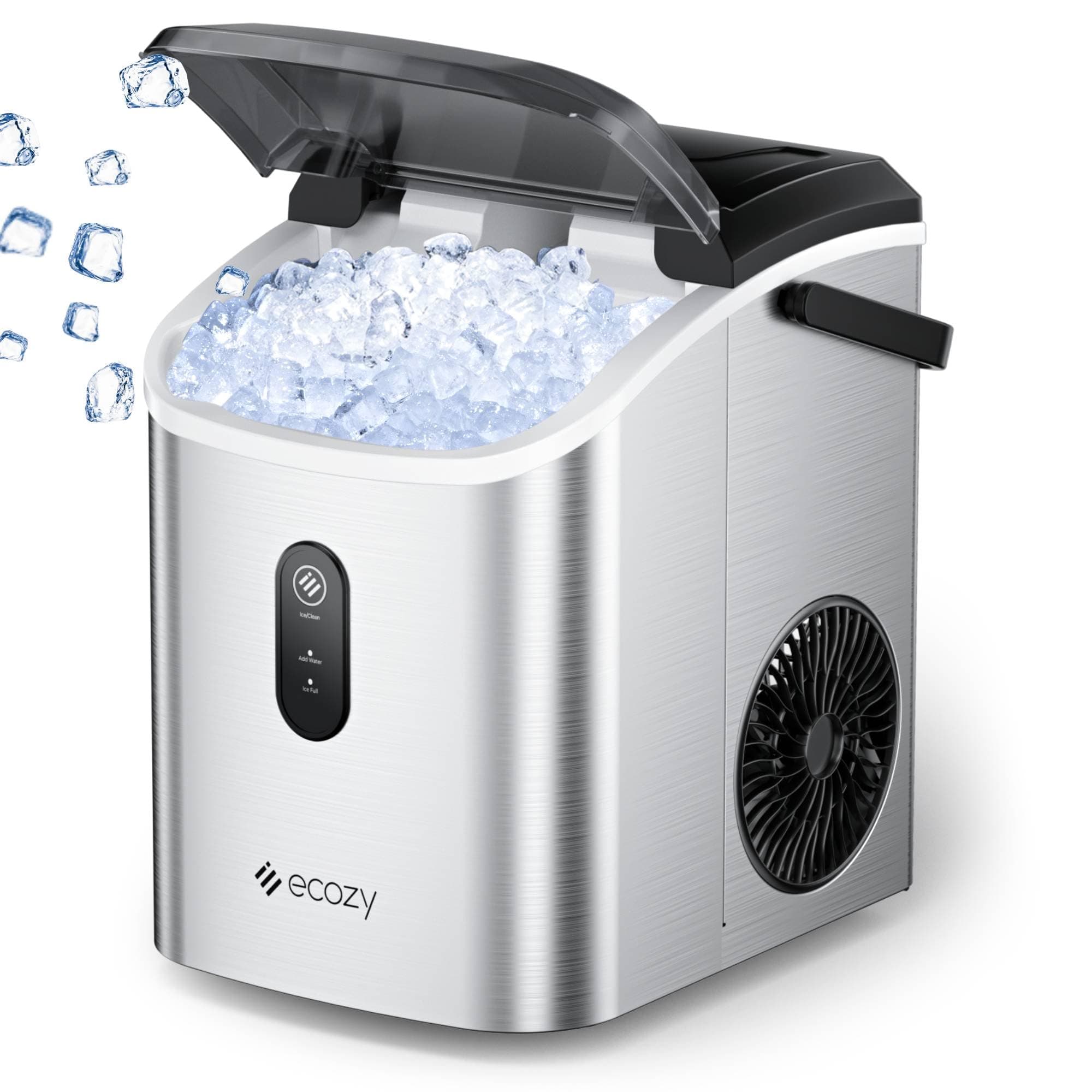ecozy Nugget Ice Maker Countertop, Smart Portable Crushed Ice Maker with Voice Control, Pellet Chewable Ice 33lbs/24H, Self-Cleaning, with APP WiFi, Timer Function and Status Alerts, Bonus TDS Meter