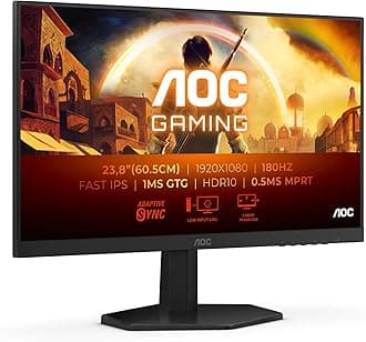 AOC 24G42E 23.8 inch FHD Gaming Monitor 180Hz, Fast IPS Panel, 0.5ms MPRT, Adaptive Sync, HDR10, G-Sync Compatible, (1920x1080 HDMI 1x 2.0 DP 1x 1.4) Black
