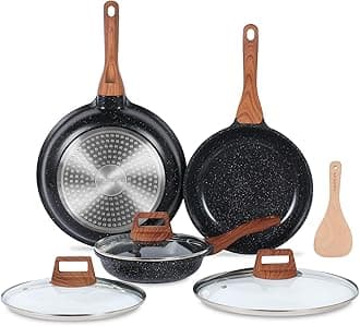 ESLITE Life Frying Pan Set with Lids Nonstick Skillet Set Egg Omelette Pans, Granite Coating Cookware Compatible with All Stovetops (Gas, Electric & Induction), PFOA Free, 7-Piece