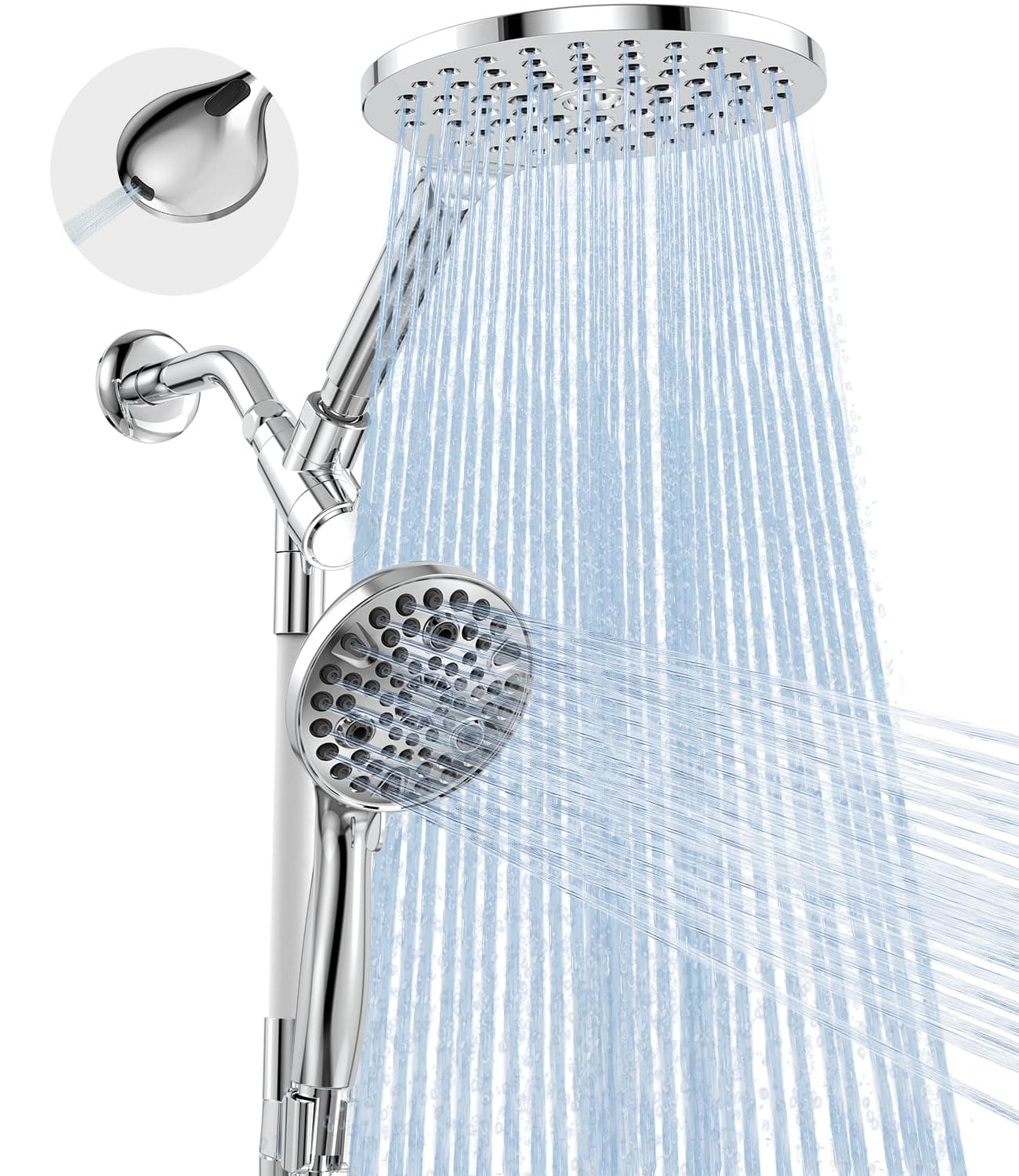 MakeFit 21-mode Dual Handheld Shower Head Combo, Upgraded 2-in-1 Rain Shower Heads System 8 Inch Rainfall Shower Head and 10 Modes High Pressure Hand Held Showerhead with Built-in Power Wash