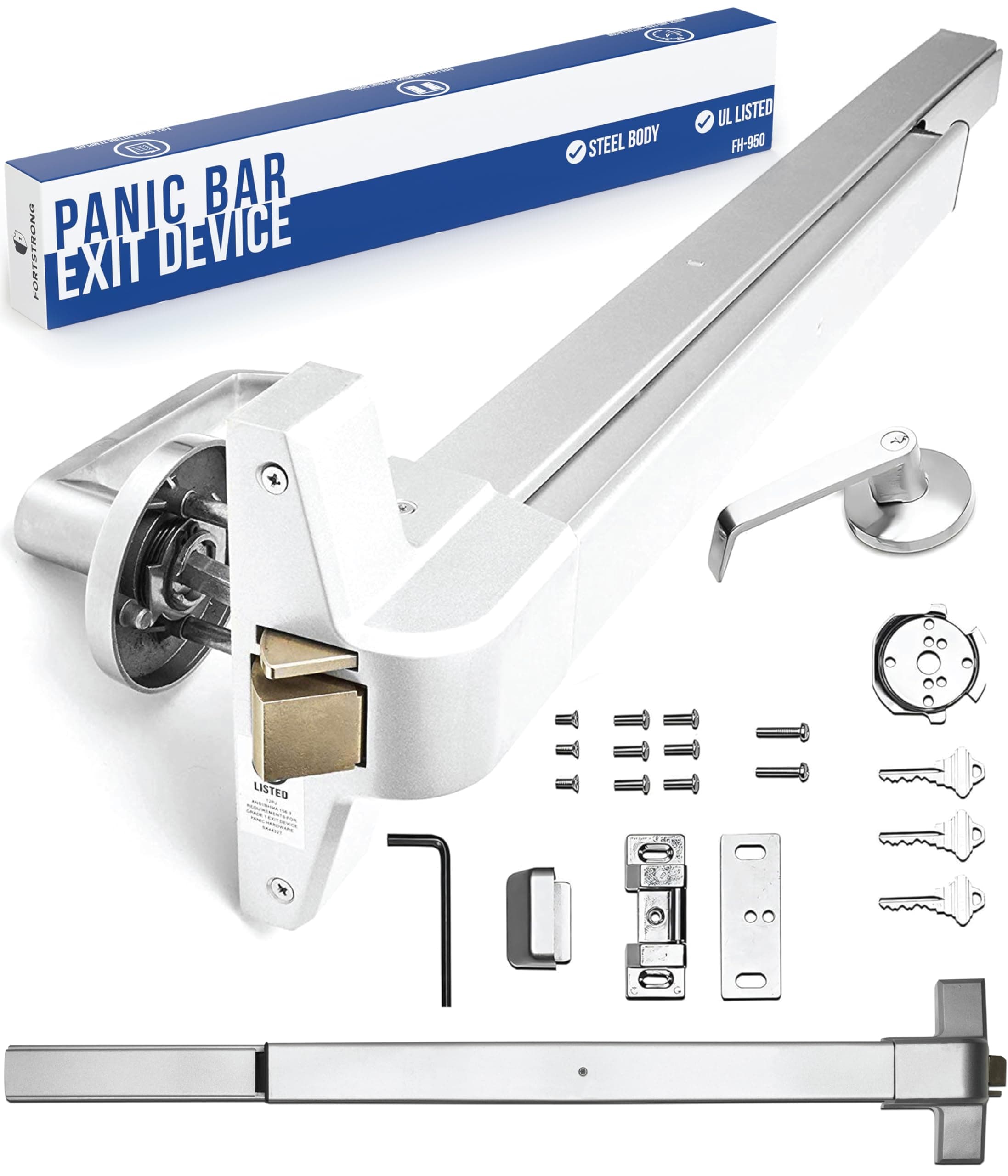 FORTSTRONG 31 Commercial Push Bar Panic Exit Device (Silver) - Panic Bars for Exit Doors with Door Handle - UL Listed Grade 1 ADA Emergency Exit Door Push Bar Certified - FS-950.