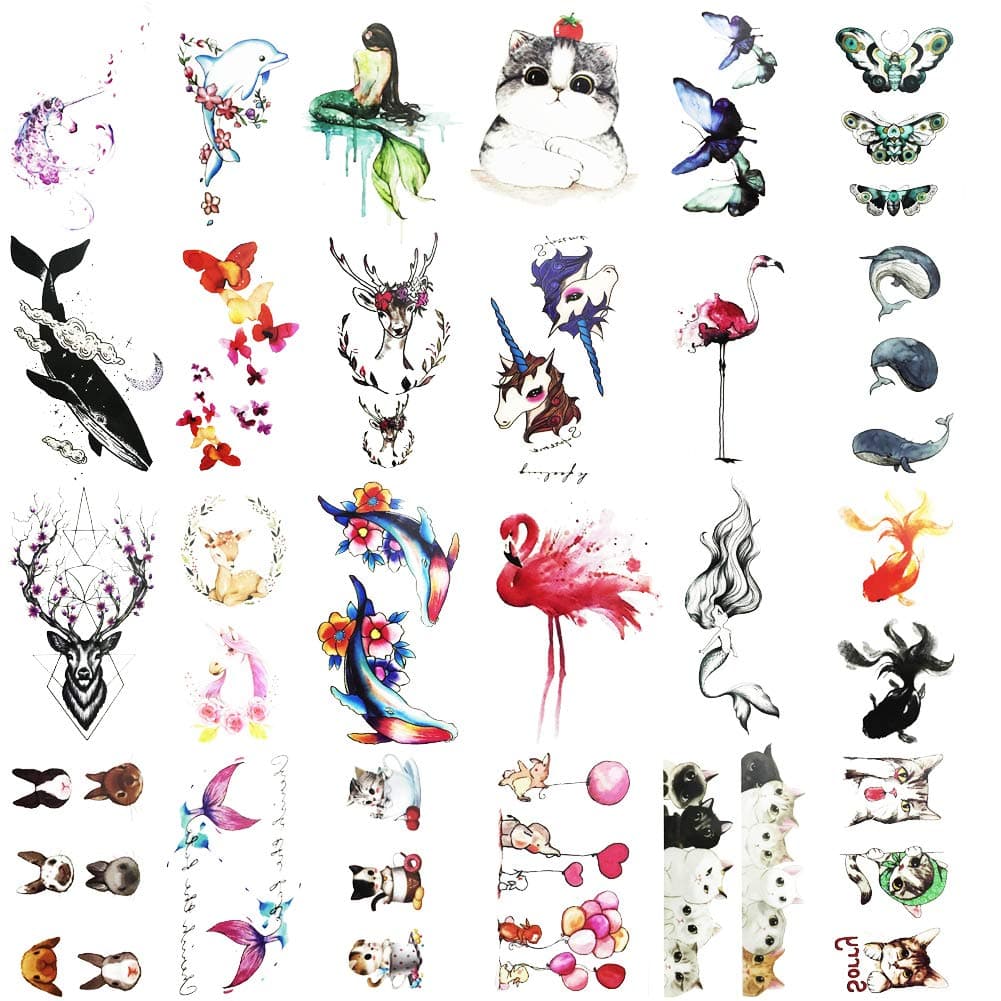 Everjoy Tiny Temporary Tattoos - 24 Pcs, Cute, Wild, Zoo, Animals Waterproof Tattoo Stickers for Adults, Women, Men, kids, Toddler, Boys and Girls