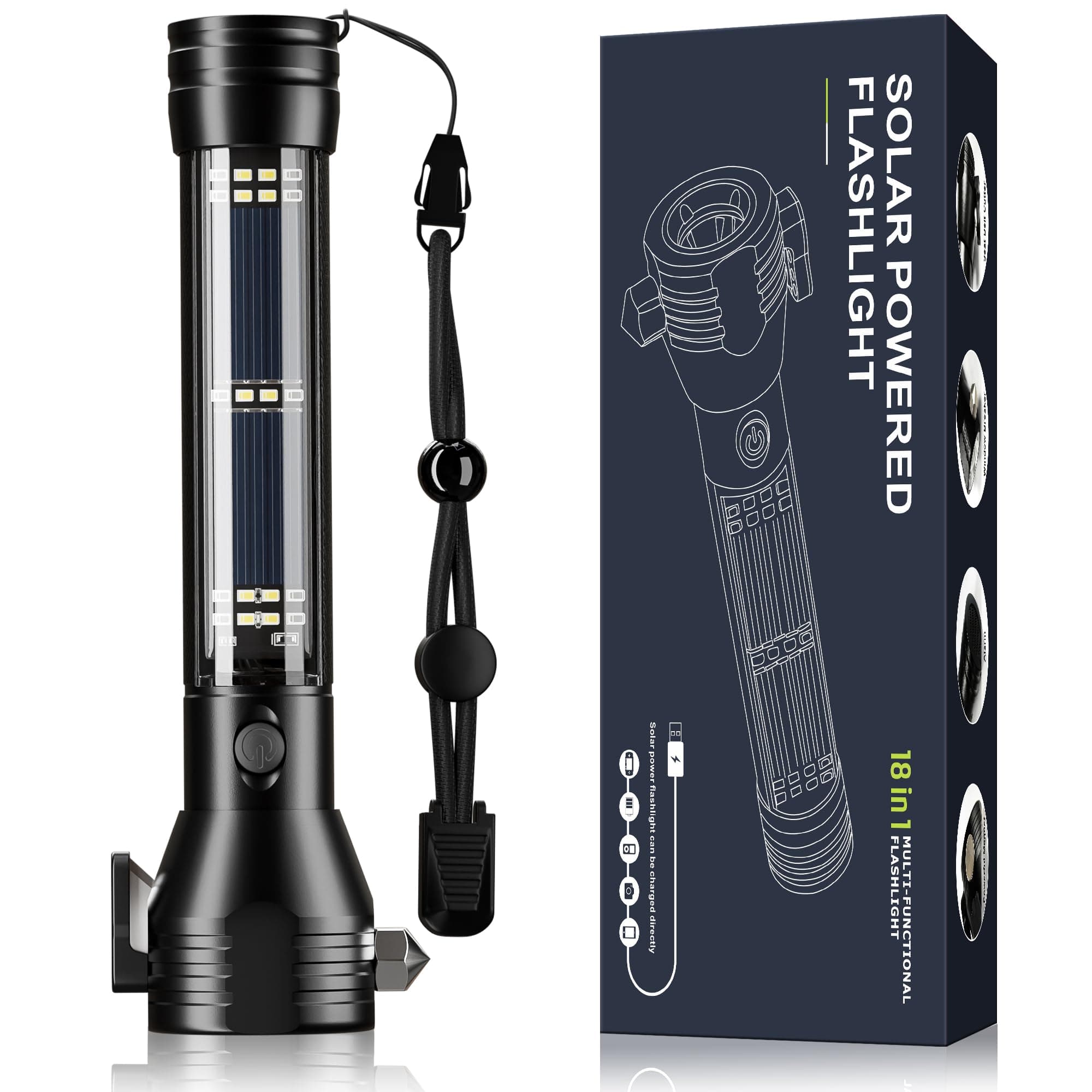 Otdair Solar/Rechargeable LED Flashlight, Multi Function Ultra Bright Flashlight, Emergency Strobe Light, USB-C Rechargeable, Survival Gear and Supplies, 5 Modes for Outdoor, Camping, Hiking