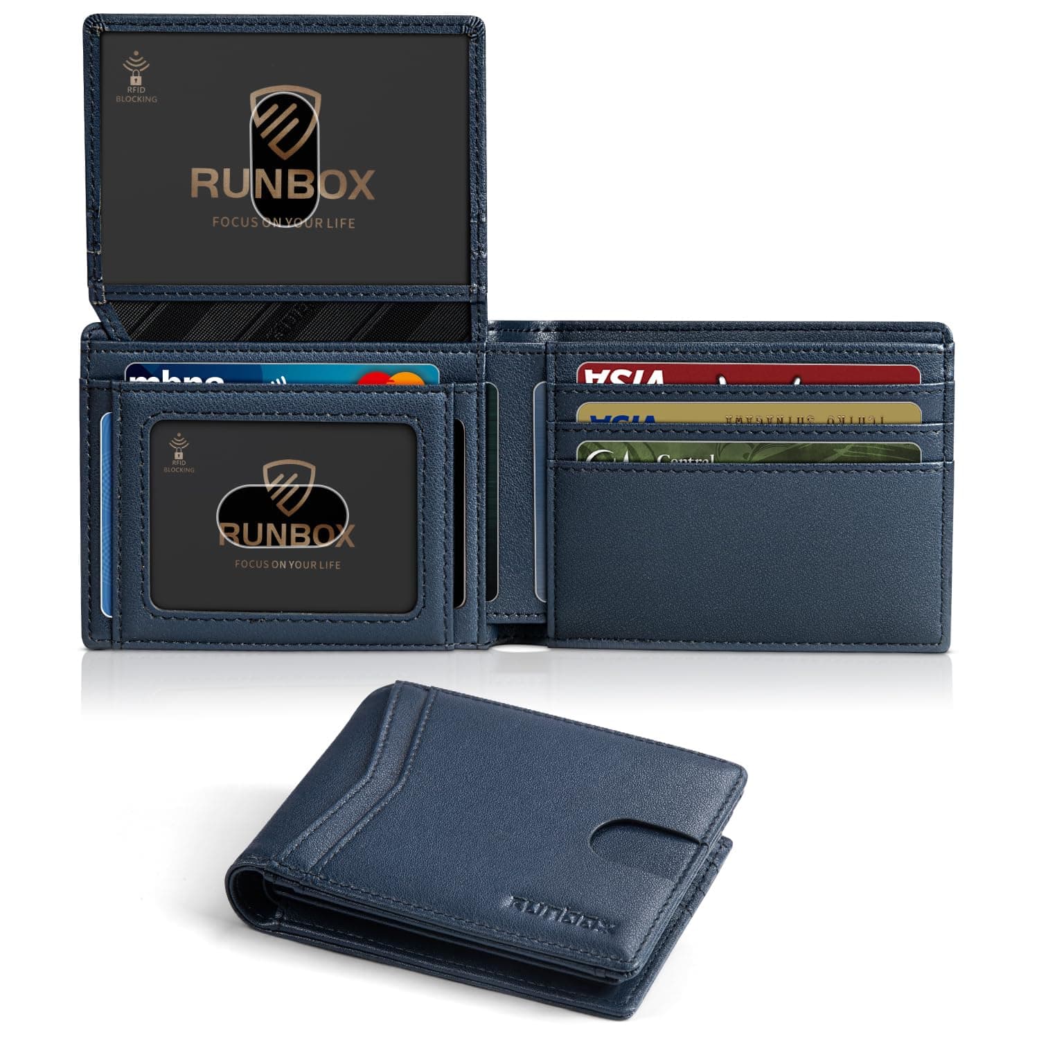 RUNBOX Wallet for Men Slim Rfid Leather 2 ID Window With Gift Box