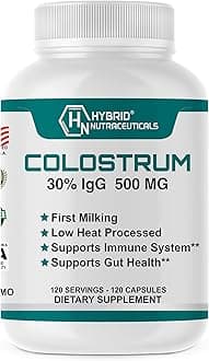 Hybrid NutraceuticalsBovine Colostrum Supplement - Muscle Building - Immune Support - Powerful Digestion - Lactoferrin Supplement (120 Colostrum Capsules - 500mg - 30% IgG)