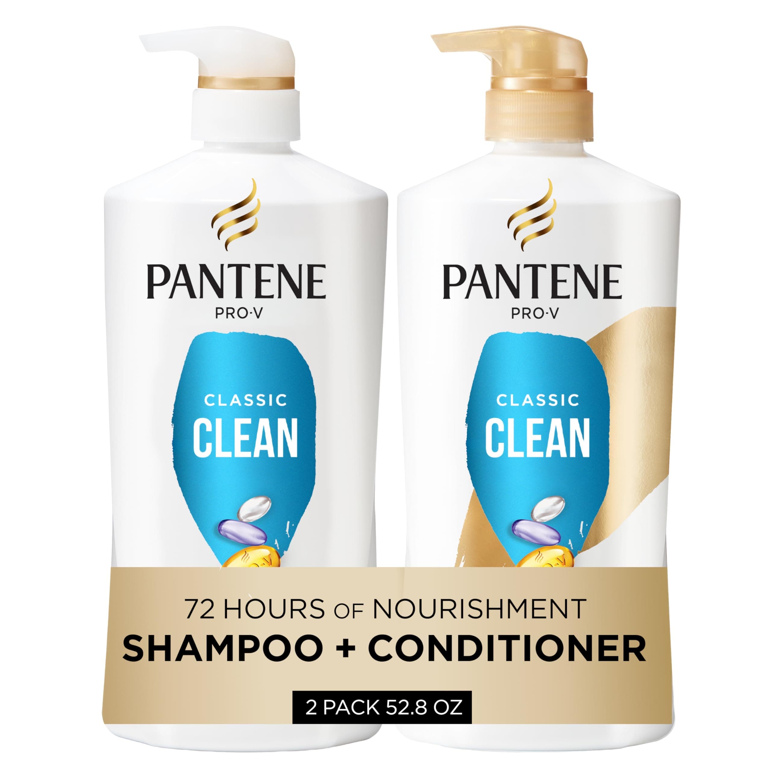 Pantene Shampoo & Conditioner Set, Classic Clean - Pro-V Nutrients for Dry, Color-Treated Hair, Healthy Looking Hair Every Wash, Antioxidant-Rich, 52.8 Oz Total + Miracle Rescue Shot (0.5 Oz)
